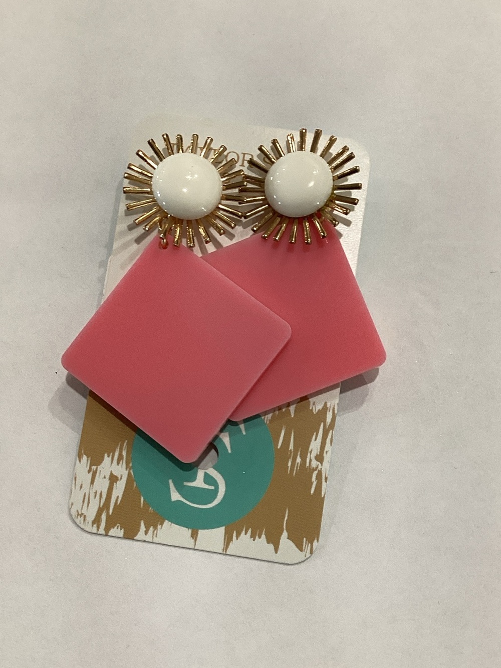 Pink Sunburst Drop Earrings with White Center